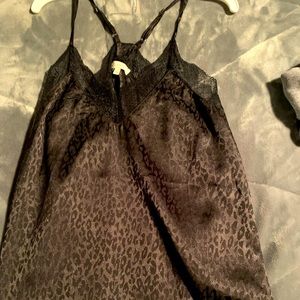 Black silk and lace leopard tank top